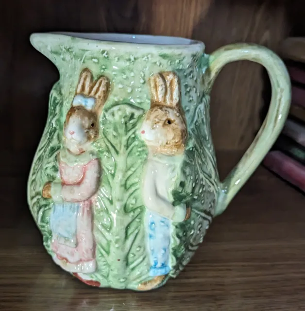 Vintage Easter ceramic pitcher. Bunnys & Cabbage. By Fitz & Floyd, Omnibus.