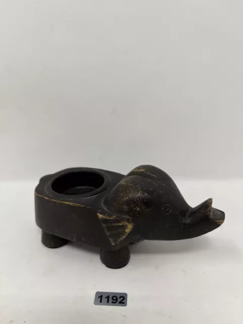 Vintage Wooden Elephant Tea Light Candle Holder Votive Hand Carved