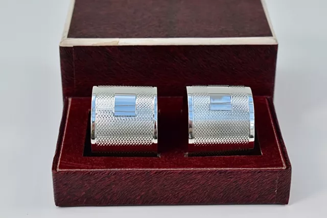 Stunning Cased Pair, Solid Silver Art Deco Napkin Rings By Elkington & Co : 50g