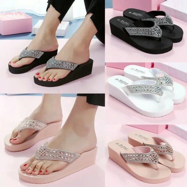 Summer Women Ladies Wedge Platform Thong Flip Flops Sandals Beach Slippers