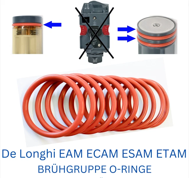 Guarnizioni O-Ring Per Macchine Caff&egrave; DeLonghi - Kit 4 Pezzi + Grasso Alimentare | Ricambio Gruppo Erogatore