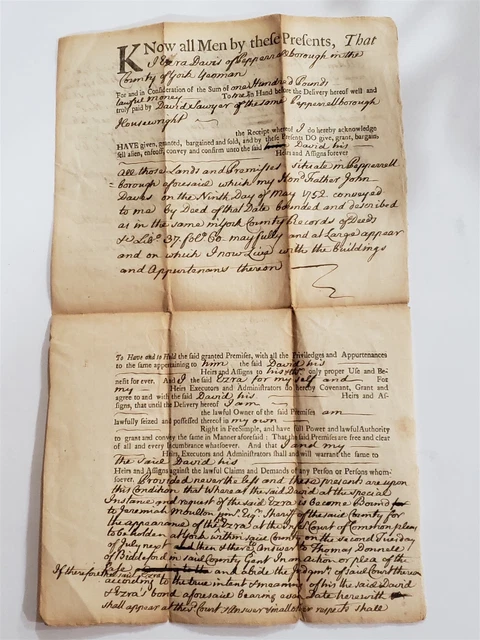 1763 antique COLONIAL MORTGAGE DEED pepperellborough saco me DAVIS SAWYER