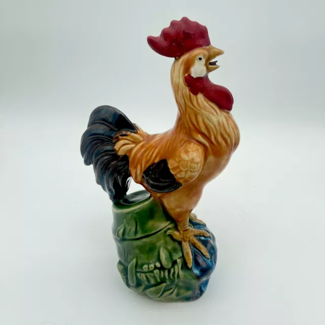 Old Chinese Hand Painted Pottery Ceramic Rooster Figurine Statu Stumped Rare