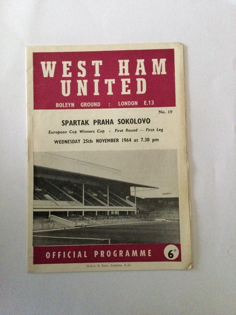 WEST HAM UNITED v SPARTAK PRAHA SOKOLOVO ( ECWC ) 1964/5.