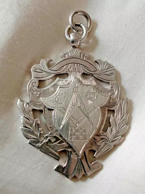 Superb Antique Heavy Hallmarked Birmingham 1886 Silver Masonic Fob/Medal