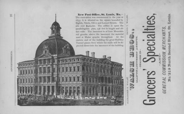 New Post Office  -  Walsh Bros., Manufacturers Agents  -  St. Louis, Mo. - 1877