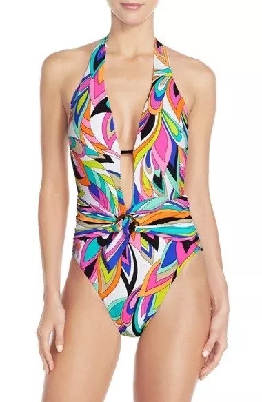 TRINA TURK 'St Tropez' Retro Sexy Wrap One Piece Swimsuit L70108 Size 4 NWT