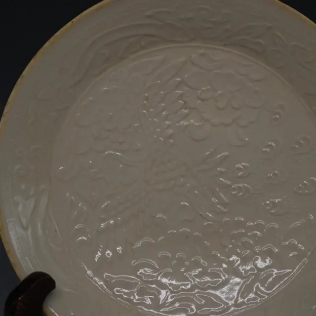 7.87” Chinese Porcelain Song Dynasty Ding Kiln White Glaze Phoenix Peony Plate