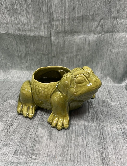 Vintage Jenkins Ceramic Brown Frog Planter 1950's California Green