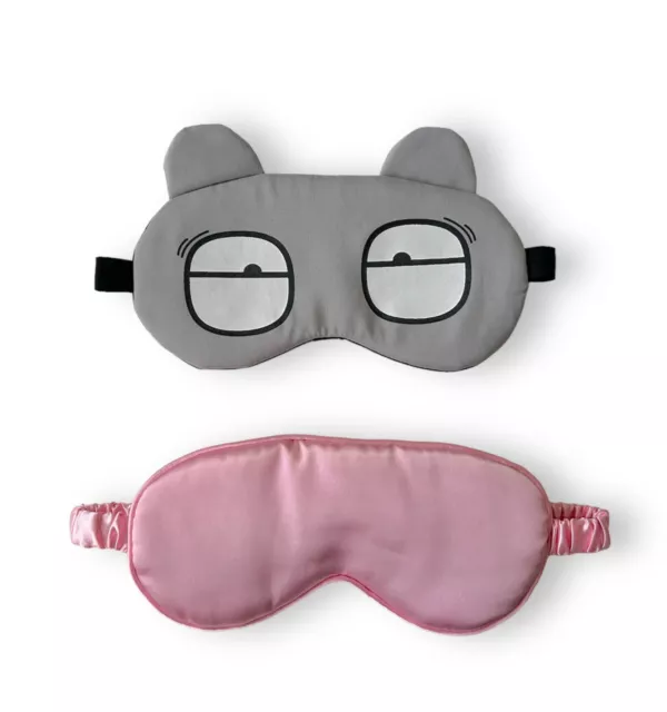 Set Of 2 Sleep Masks Gray Tired Eyes & Pink Sleeping Cover Night Antifaz