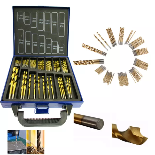 Set 99 Punte Trapano In Titaniu Dorate Per Legno Ferro Alluminio