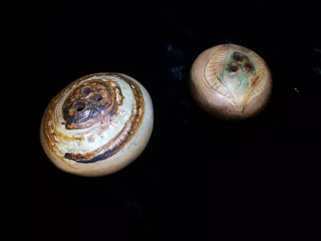 2 Vintage Art Pottery Ball Seed Weed Red Clay Pots Studio Signed Earth Tones