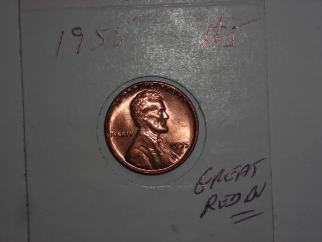 wheat penny 1955 GREAT RED BU 1955-P LOT #5 LINCOLN CENT FIRE RED UNC LUSTER