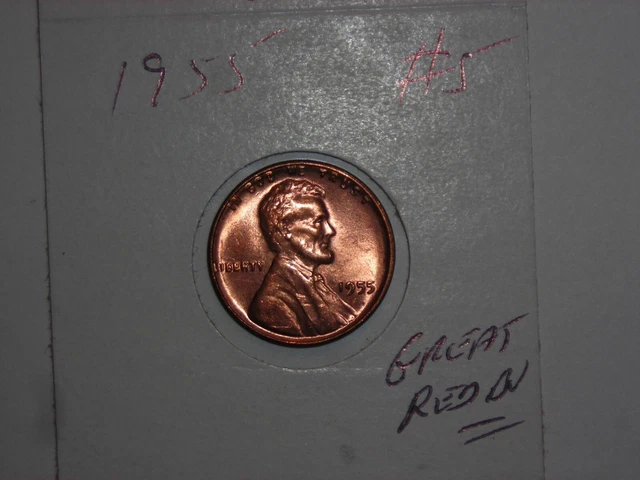 wheat penny 1955 GREAT RED BU 1955-P LOT #5 LINCOLN CENT FIRE RED UNC LUSTER