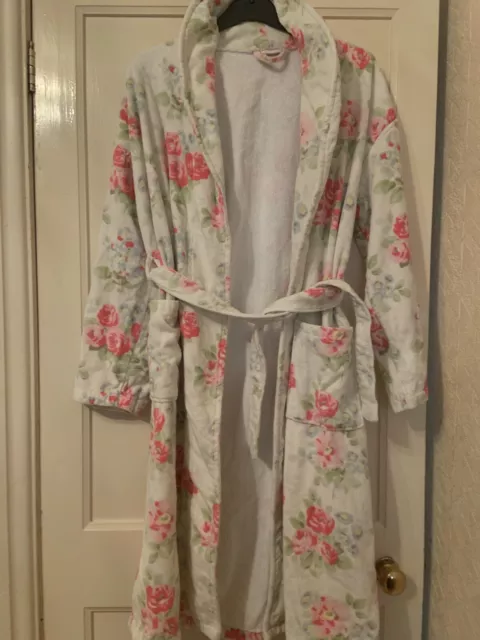 cath kidston dressing gown size m/l rosalie toweling pockets ladies