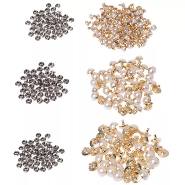 100x Imitation Pearls With Rivets Studs Leather Bag Shoes Clothes Crafts Decor