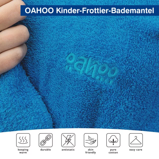 OAHOO Kinder Baumwoll Frottee Bademantel mit Kapuze für Jungen und Mädchen 2