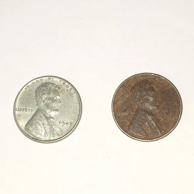 Two 1943-P Lincoln Wheat Cent Steel Penny Circulated Authentic US Coin Lot