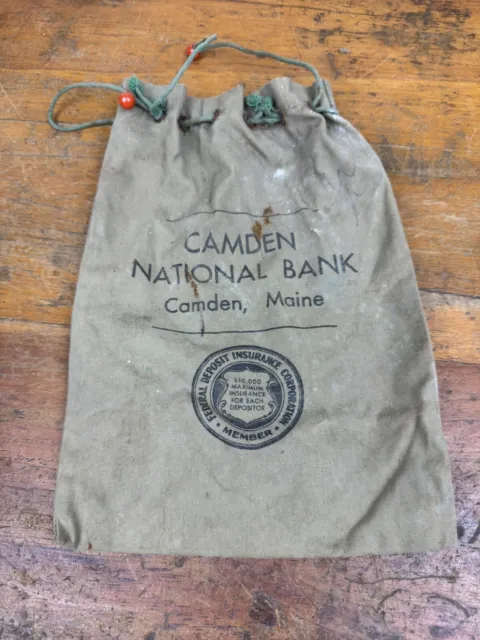 Vintage Camden National Bank MONEY SACK w/ Drawstring ~ Camden, ME