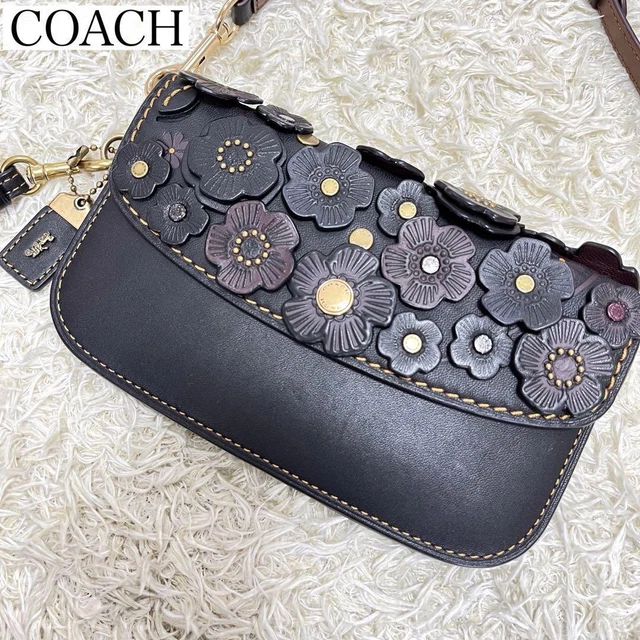 [Coach] shoulder bag tea rose flower leather black