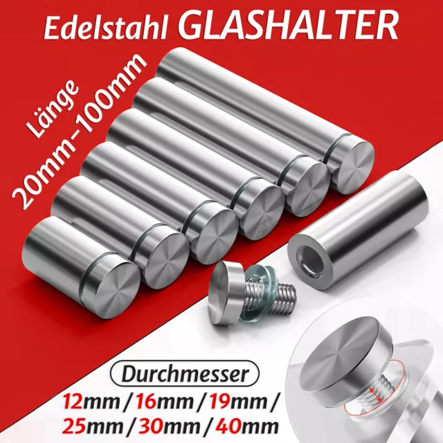 4x Wandabstandshalter Edelstahl Glashalter Abstandshalter Schilderbefestigung