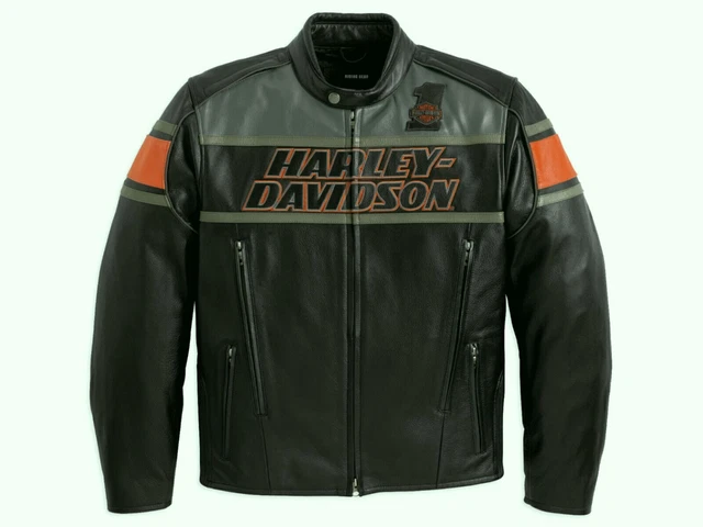 Harley Davidson Men's Motorcycle Black Biker Blocked B&S Black Leather Jacket
