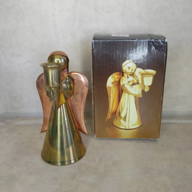 Vintage Brass Angel Candle Holder Holiday With Box