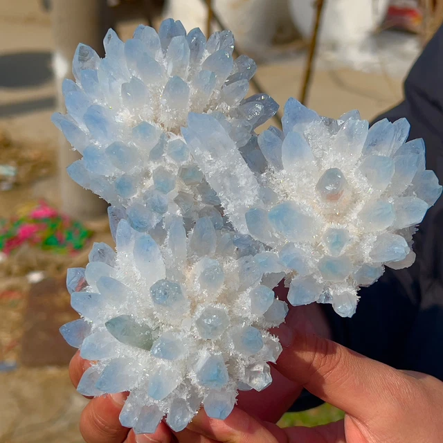 2.01LB New Find sky blue Phantom Quartz Crystal Cluster Mineral Specimen Healing 11