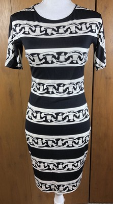 DVF Diane Von Furstenberg 100% Silk Brenna Black & White Chain Link dress Size 4