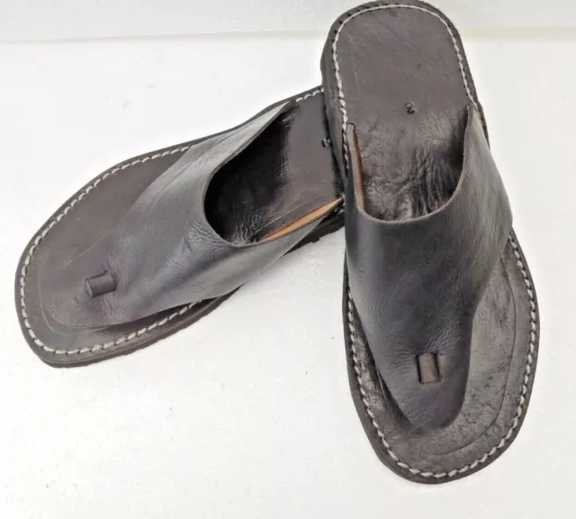 Mens 100% Moroccan Leather  Toe Post Flip Flops  * Sandals * Black  *