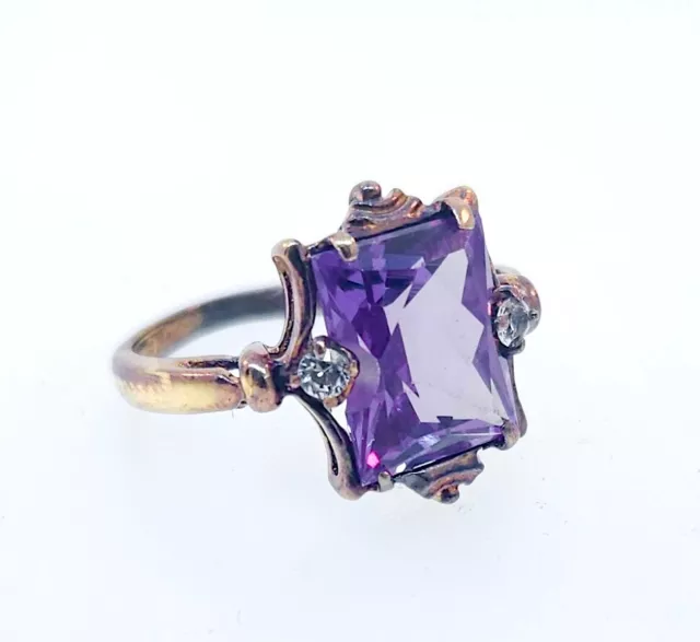 Antique Victorian 1800's 10k Rose Gold Synthetic Alexandrite & Paste Ring