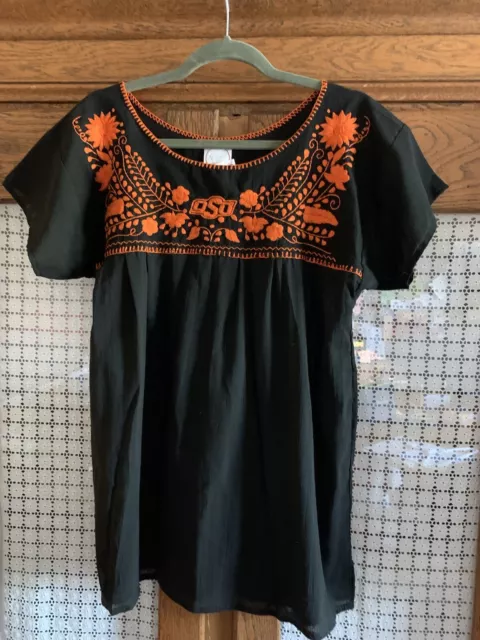 Women's Embroidered Mexican/Boho Top SZ Medium OSU Cowboys Orange/Black NWT - NR