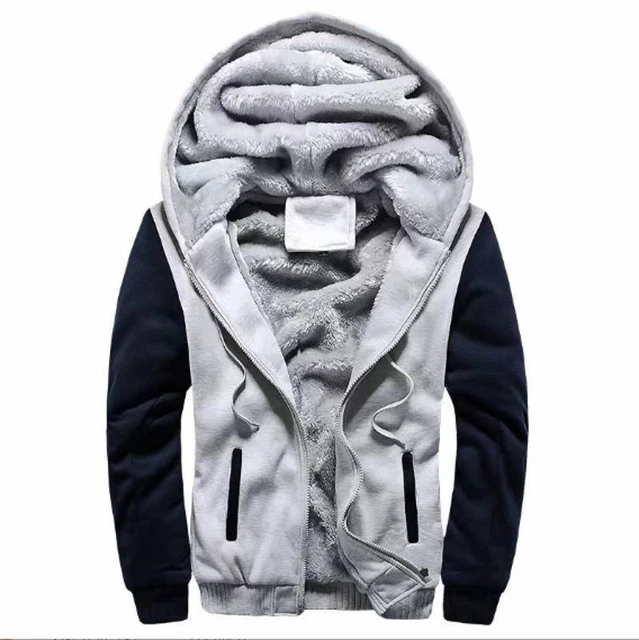 Winter Mens Warm Thick Coat Fleece Fur Lined Jacket Hoodie Zip Up Sweatshirt Top 6