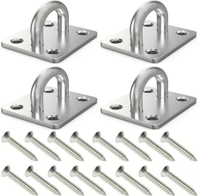 4 Pcs 1.4 X 1.2 Inch 304 Stainless Steel Ceiling Hooks Pad Eyes Plate Marine Har