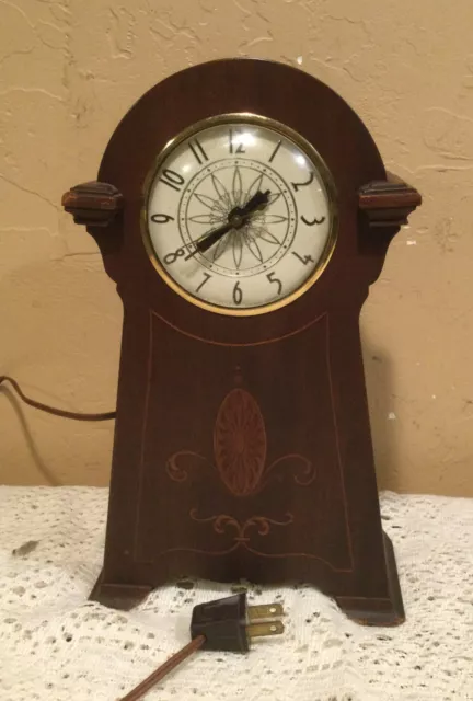 Vintage 10-1/2” Lanshire T3 Wood Cased Self Starting Electric Shelf Clock-Works 2