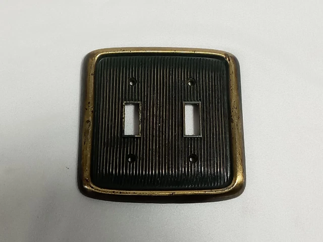 Vtg Antique Brass Double Switch Covers American Salvage Hardware Ribbed