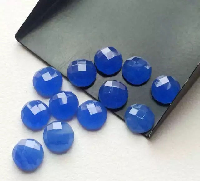 10mm Blau Chalzedon Facettiert Cabochons,Blau Rose Schnitt Flache Rückseite