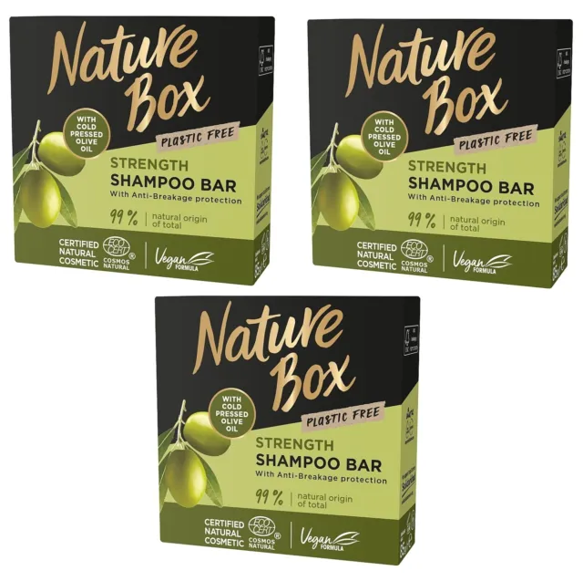 3 x Nature Box Kräftigung Festes Shampoo , 3x85g mit kalt Gepresstem Oliven Öl