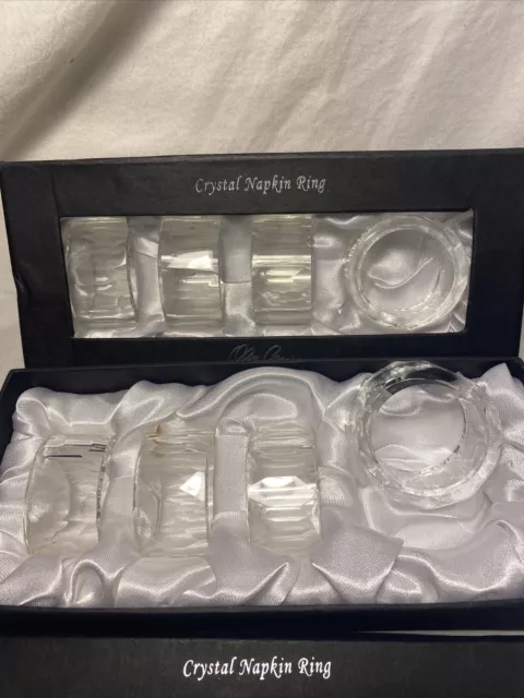 SET 8 or 16 OLEG CASSINI Round CRYSTAL Glass NAPKIN RINGS in boxes Jackie