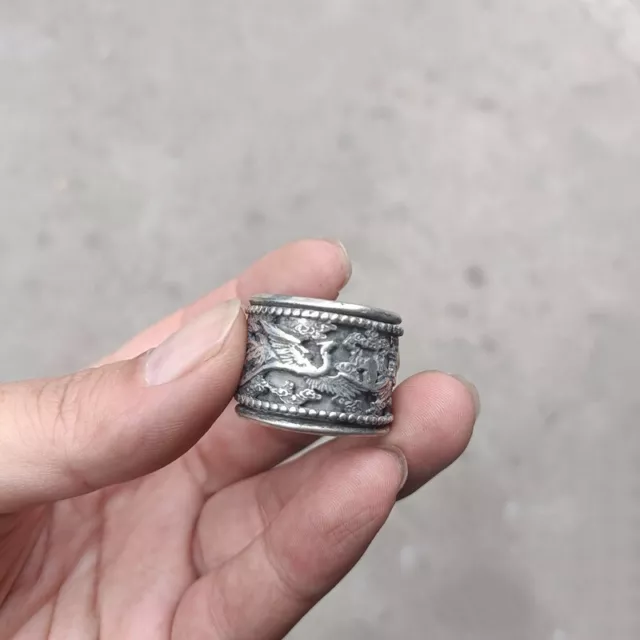 Exquisite Old Chinese Tibet Silver Handcarved Phoenix Ring Statue
