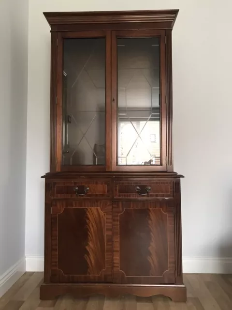 Dark Wood Glass Display Cabinet - with lockable doors