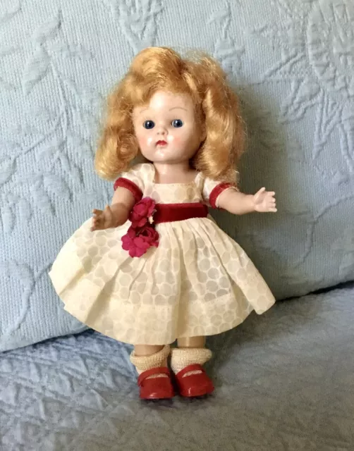 VTG 1950s Strung Vogue Ginny Doll Straight Leg Non-Walker Blonde + Medford Dress