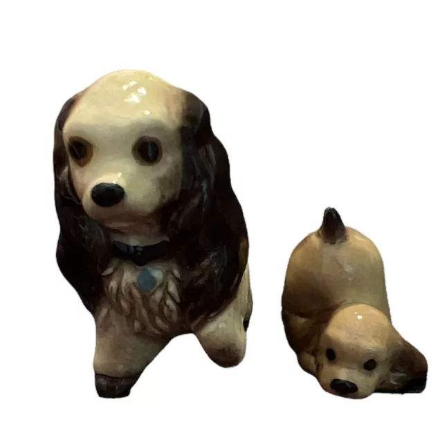 Vintage Hagen Renaker Miniatures Ceramic Cocker Spaniel Mom And Puppy