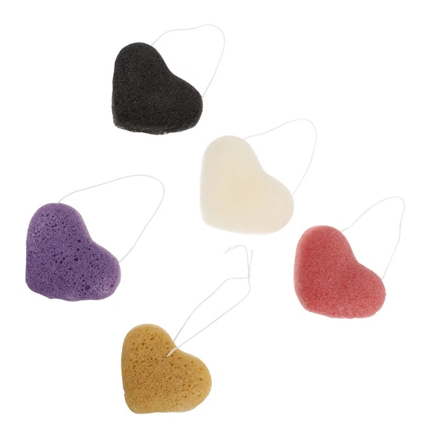 5 esponjas exfoliantes de maquillaje Konjac en forma de corazón para limpieza profunda