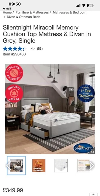 Silentnight Geltex Ultraflex 3000 Mattress & Divan in Slate Grey with Headboard 2