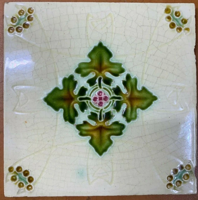 Antique Vintage Rare Majolica England Tiles 6 x 6 Inch Decorative Collectible