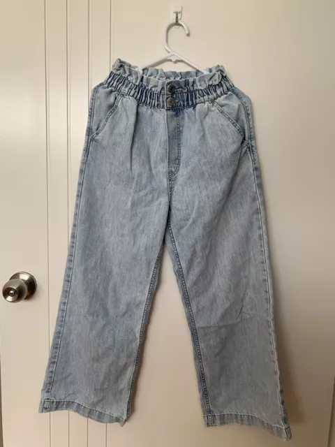 H&M Girls Size 9-10 Light Blue Wide Leg High Waist Jeans Ankle Length