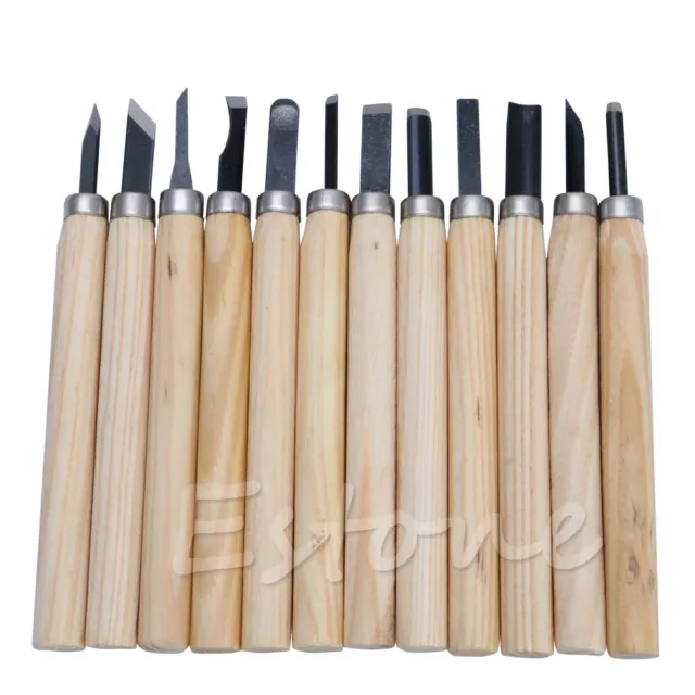 12pc Professional Wood Carving Hand Chisel Tool Set Woodworkers Gouges