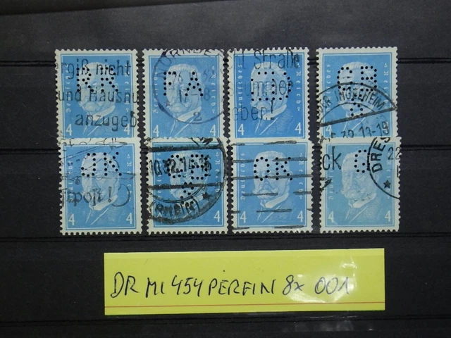 Deutsches Reich 8 x MI. 454 Perfin Perfins Firmenlochung Lot gestempelt 001