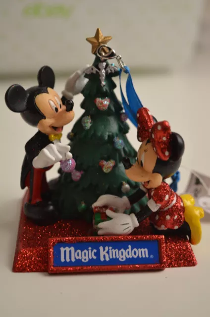 NEW Disney Parks MICKEY MINNIE Magic Kingdom Glitter Christmas Tree Ornament NWT